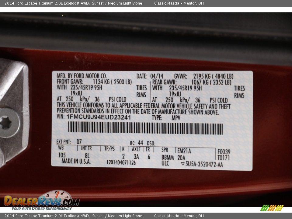 2014 Ford Escape Titanium 2.0L EcoBoost 4WD Sunset / Medium Light Stone Photo #21