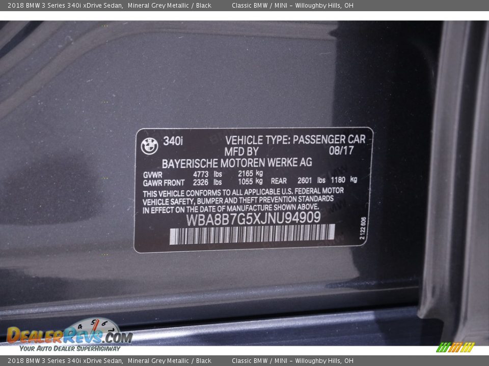 2018 BMW 3 Series 340i xDrive Sedan Mineral Grey Metallic / Black Photo #22