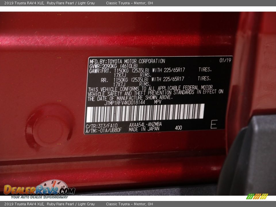 2019 Toyota RAV4 XLE Ruby Flare Pearl / Light Gray Photo #19