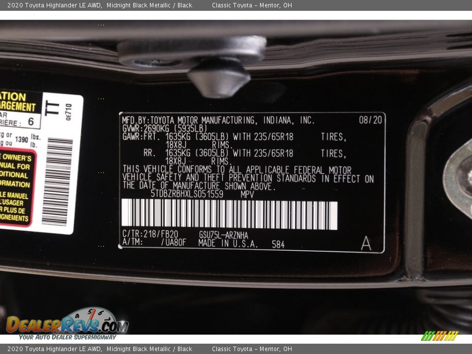 2020 Toyota Highlander LE AWD Midnight Black Metallic / Black Photo #21