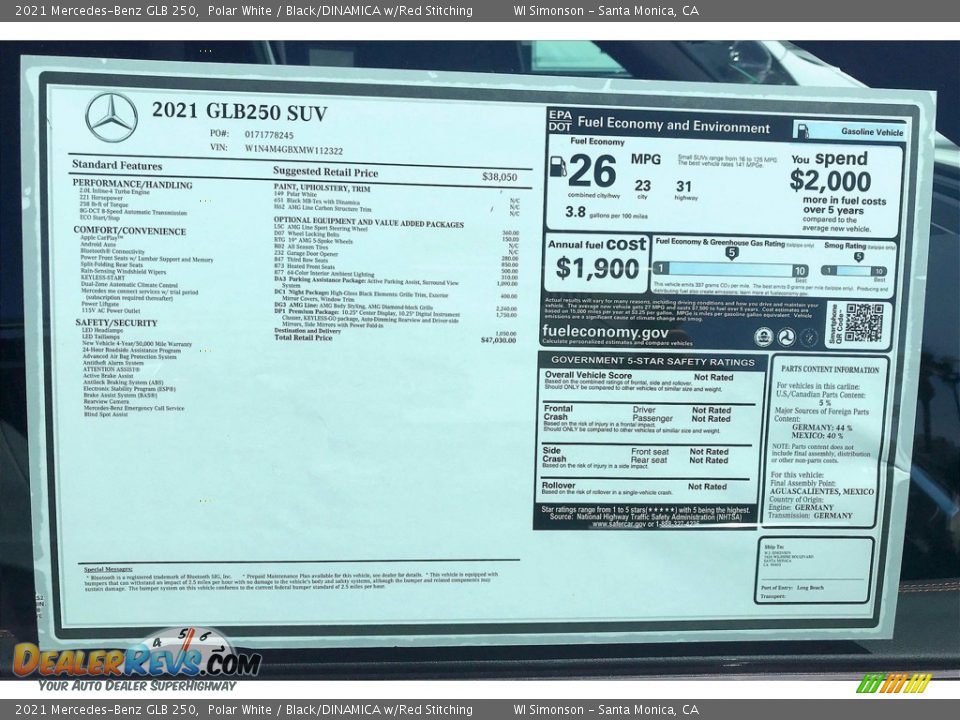 2021 Mercedes-Benz GLB 250 Window Sticker Photo #12