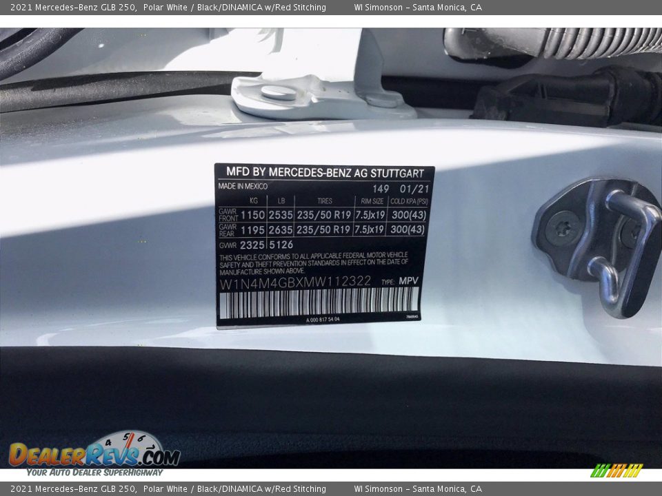 2021 Mercedes-Benz GLB 250 Polar White / Black/DINAMICA w/Red Stitching Photo #13