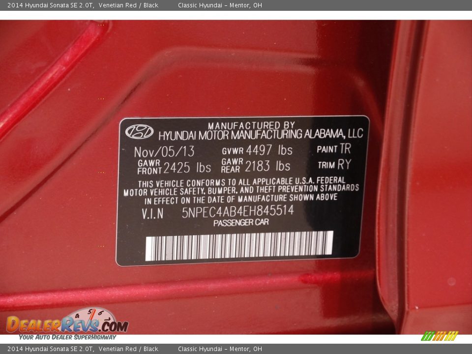 2014 Hyundai Sonata SE 2.0T Venetian Red / Black Photo #20