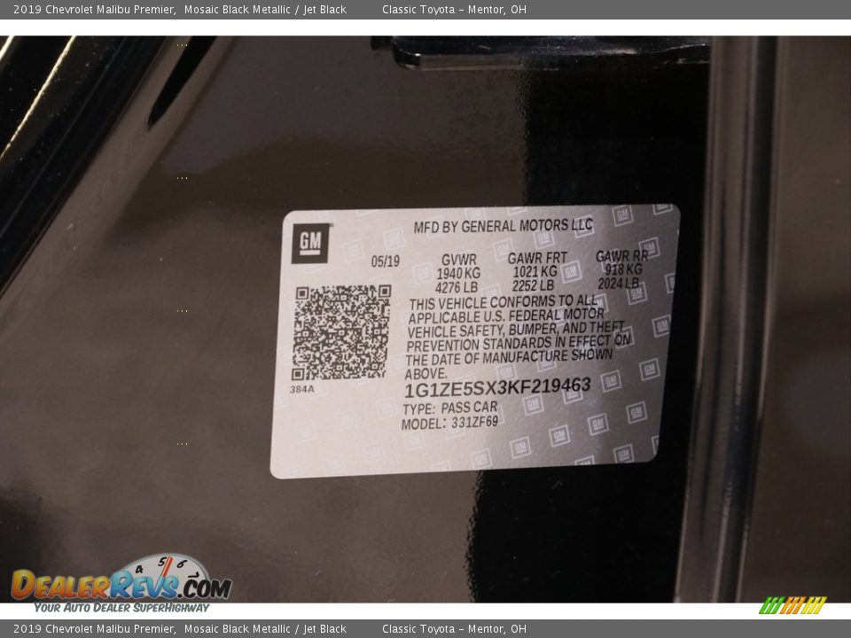 2019 Chevrolet Malibu Premier Mosaic Black Metallic / Jet Black Photo #21