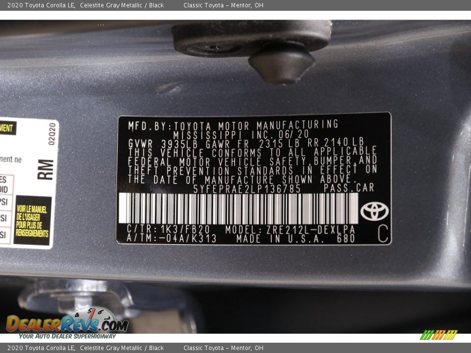2020 Toyota Corolla LE Celestite Gray Metallic / Black Photo #18