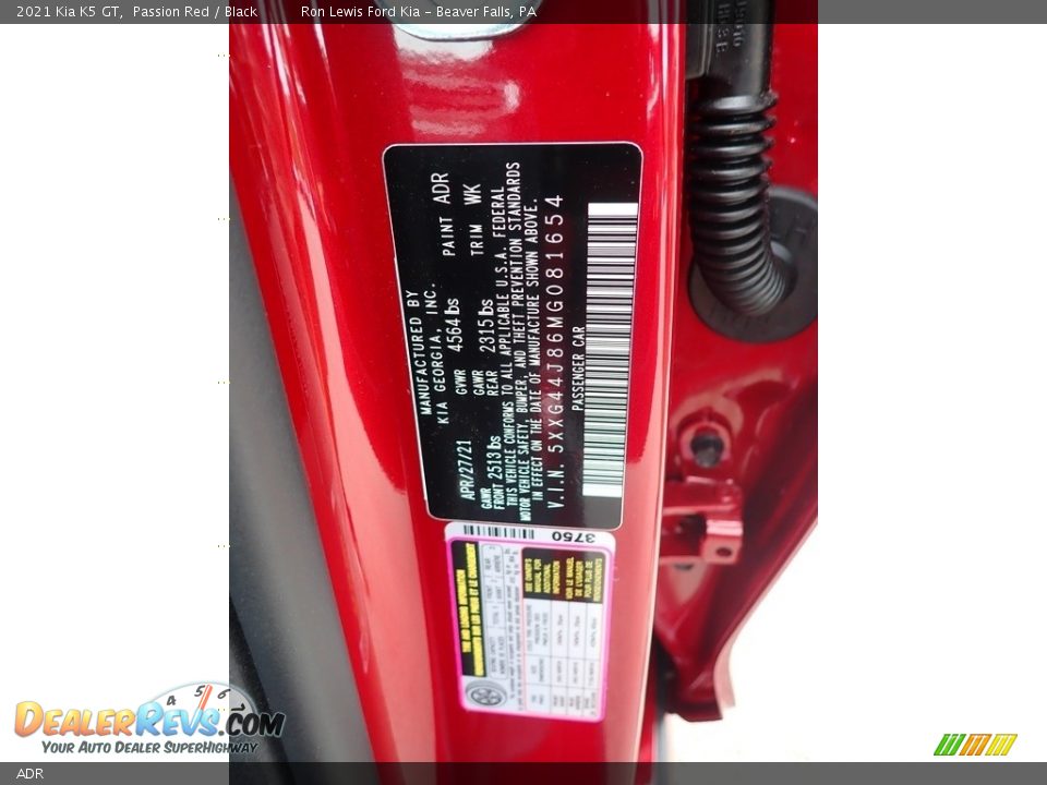 Kia Color Code ADR Passion Red