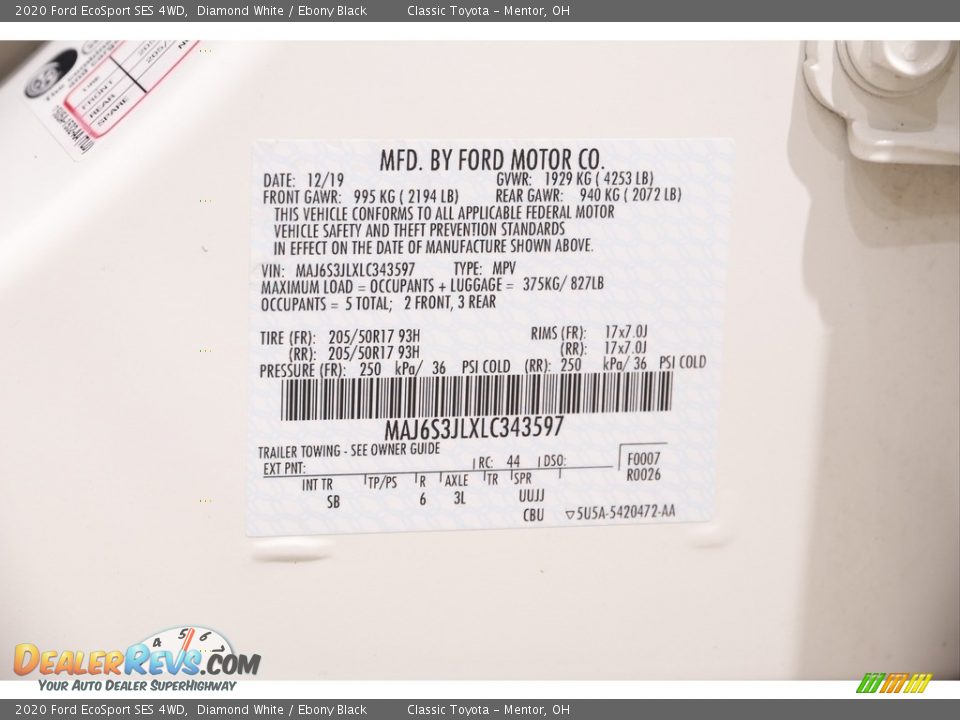 2020 Ford EcoSport SES 4WD Diamond White / Ebony Black Photo #21