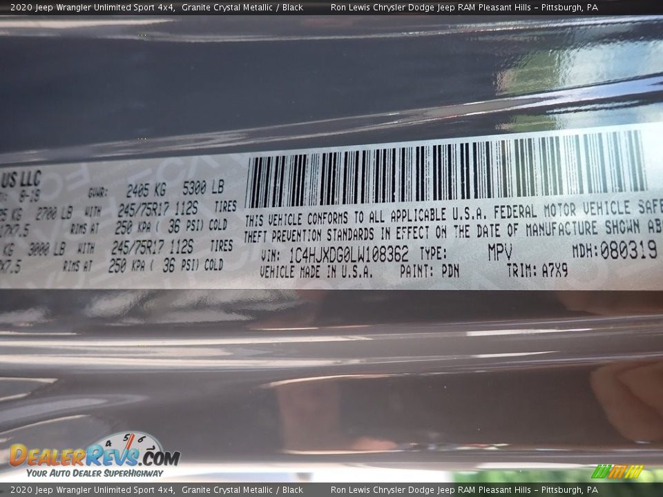 2020 Jeep Wrangler Unlimited Sport 4x4 Granite Crystal Metallic / Black Photo #15
