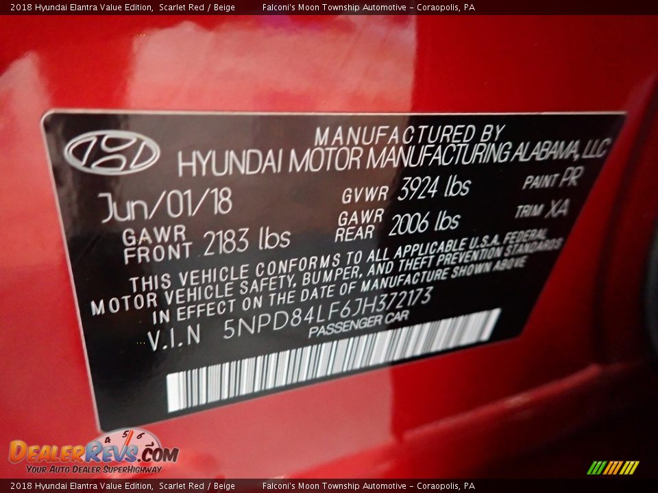 2018 Hyundai Elantra Value Edition Scarlet Red / Beige Photo #26