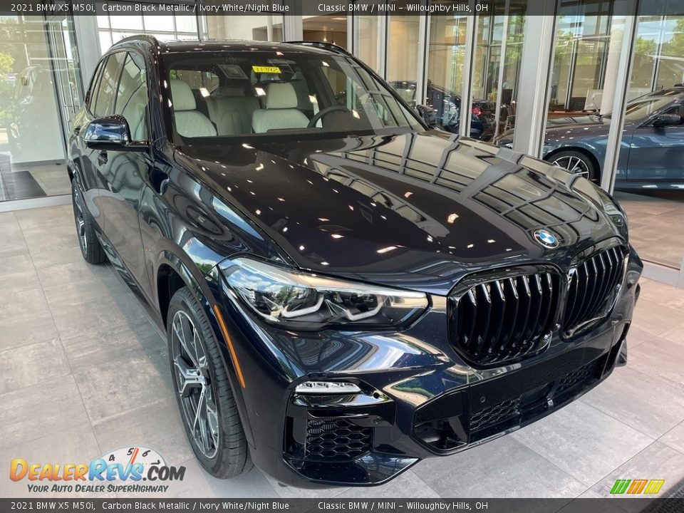 2021 BMW X5 M50i Carbon Black Metallic / Ivory White/Night Blue Photo #1