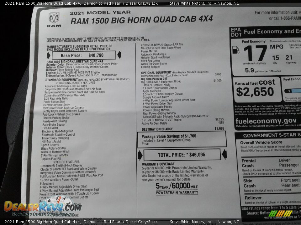 2021 Ram 1500 Big Horn Quad Cab 4x4 Window Sticker Photo #28