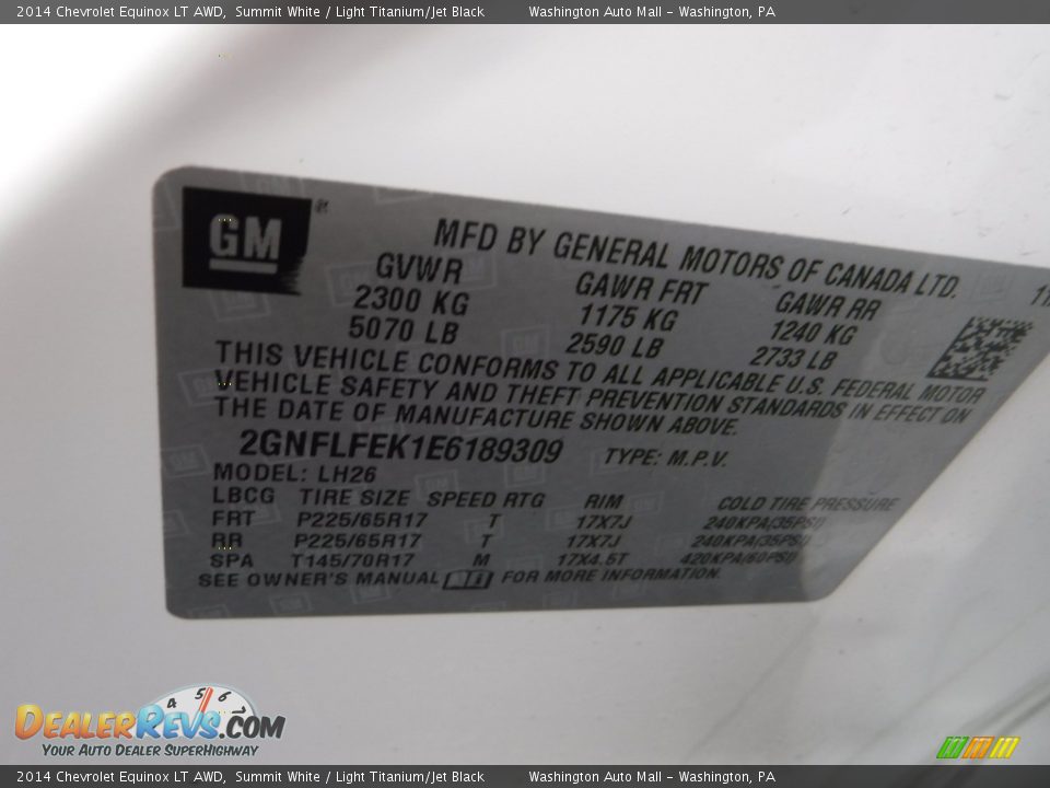 2014 Chevrolet Equinox LT AWD Summit White / Light Titanium/Jet Black Photo #29