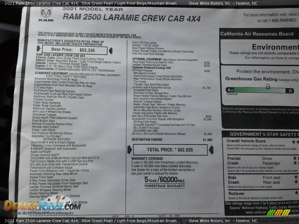 2021 Ram 2500 Laramie Crew Cab 4x4 Window Sticker Photo #33