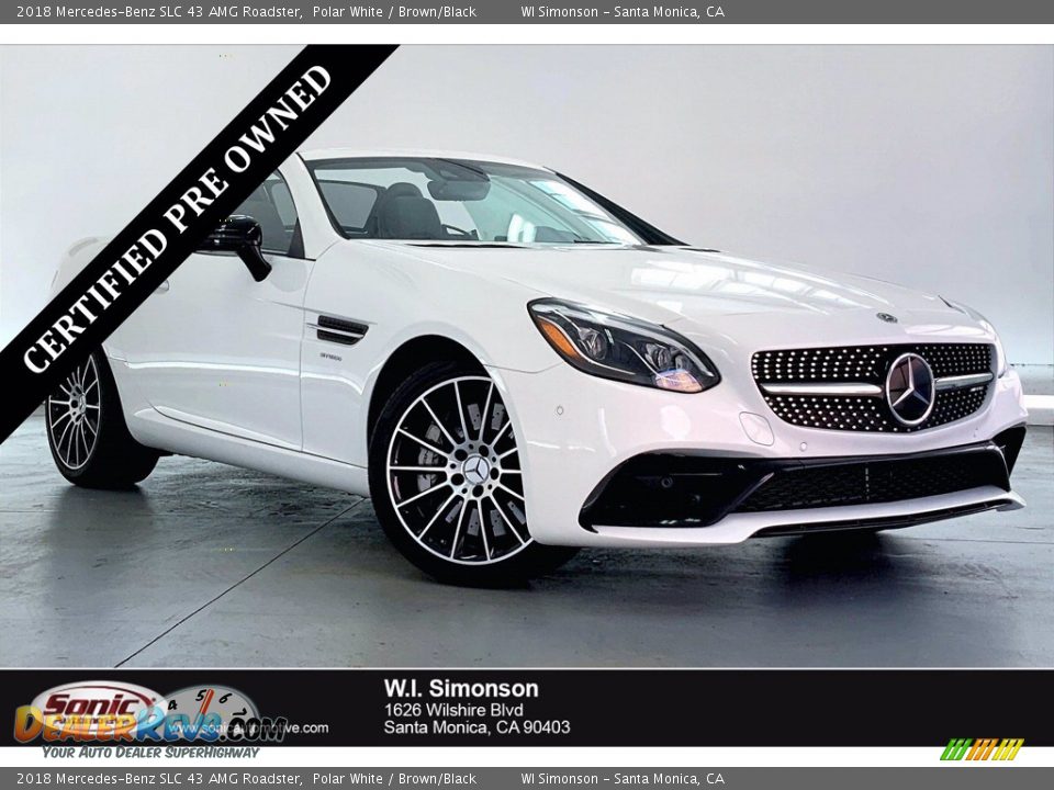 2018 Mercedes-Benz SLC 43 AMG Roadster Polar White / Brown/Black Photo #1