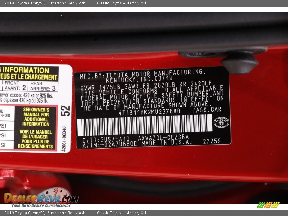 2019 Toyota Camry SE Supersonic Red / Ash Photo #18