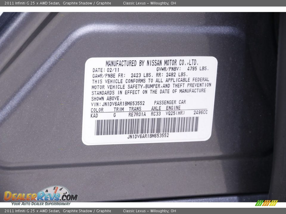 2011 Infiniti G 25 x AWD Sedan Graphite Shadow / Graphite Photo #21