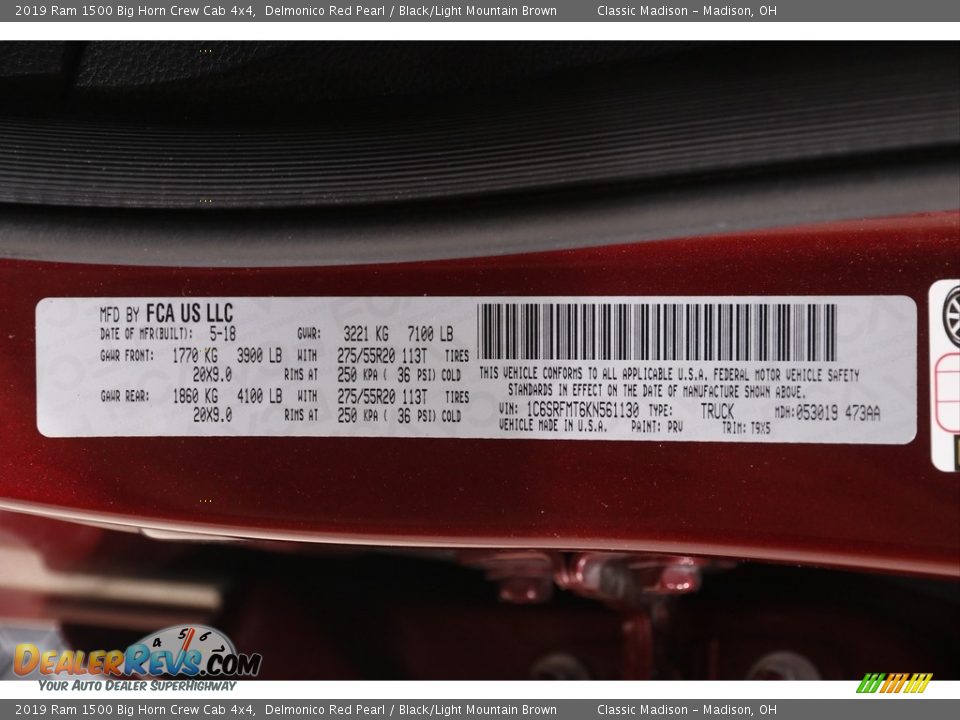 2019 Ram 1500 Big Horn Crew Cab 4x4 Delmonico Red Pearl / Black/Light Mountain Brown Photo #23