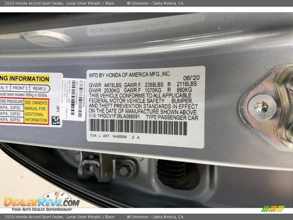 2020 Honda Accord Sport Sedan Lunar Silver Metallic / Black Photo #32