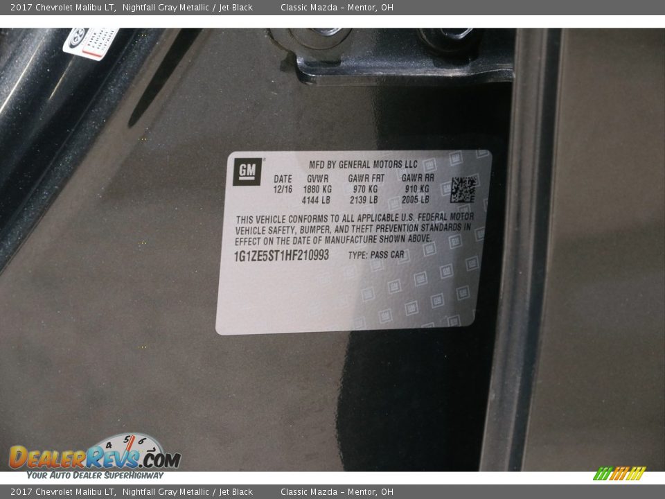 2017 Chevrolet Malibu LT Nightfall Gray Metallic / Jet Black Photo #19