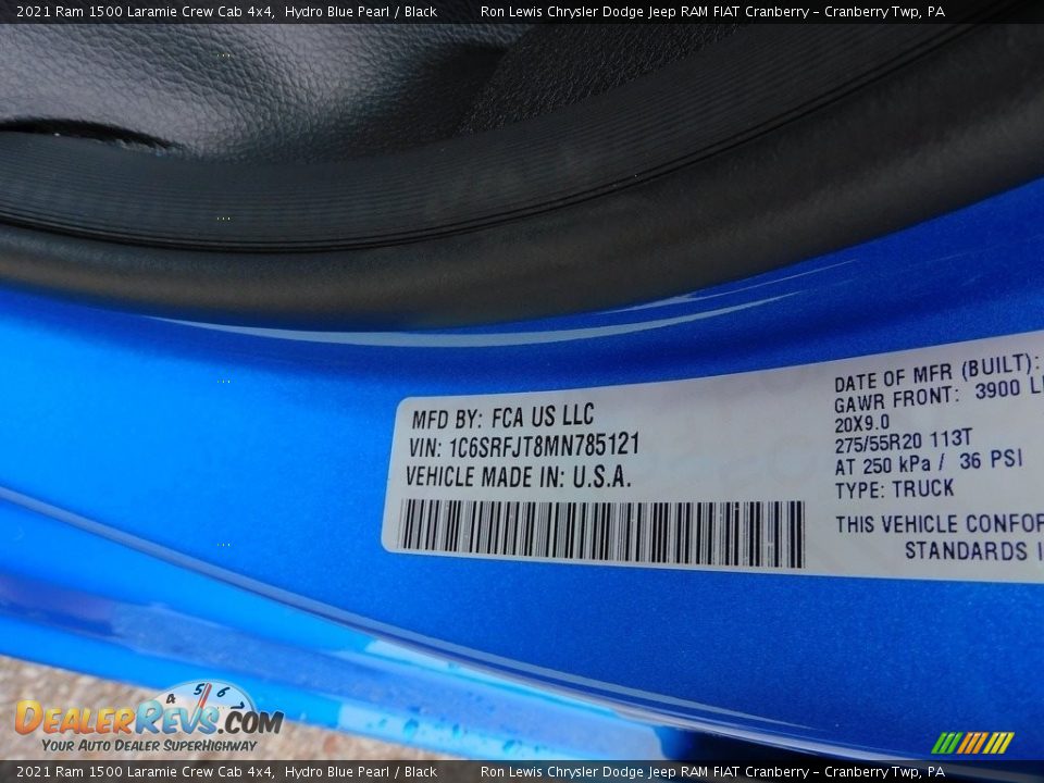 2021 Ram 1500 Laramie Crew Cab 4x4 Hydro Blue Pearl / Black Photo #20