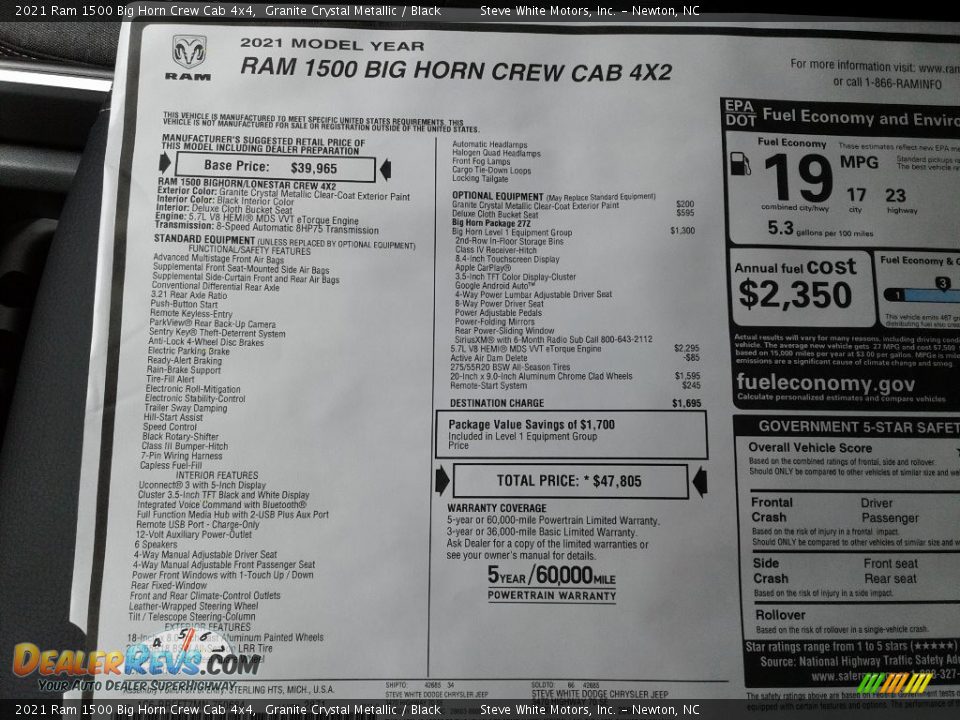 2021 Ram 1500 Big Horn Crew Cab 4x4 Window Sticker Photo #30