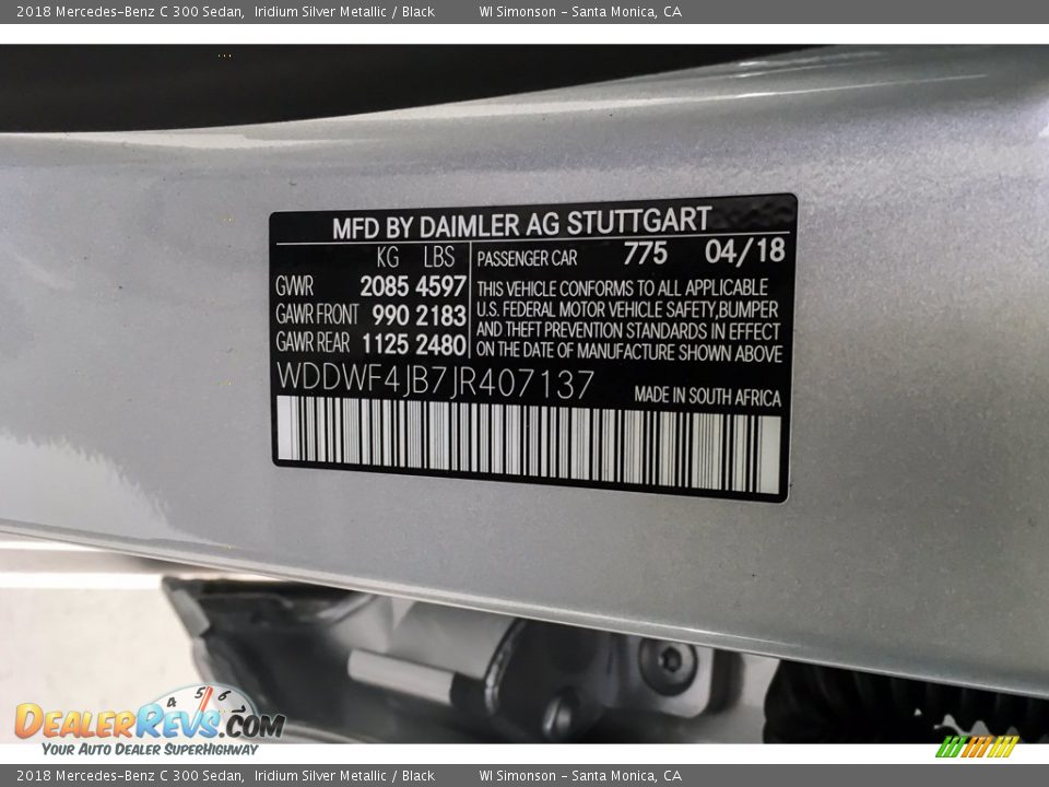 2018 Mercedes-Benz C 300 Sedan Iridium Silver Metallic / Black Photo #11