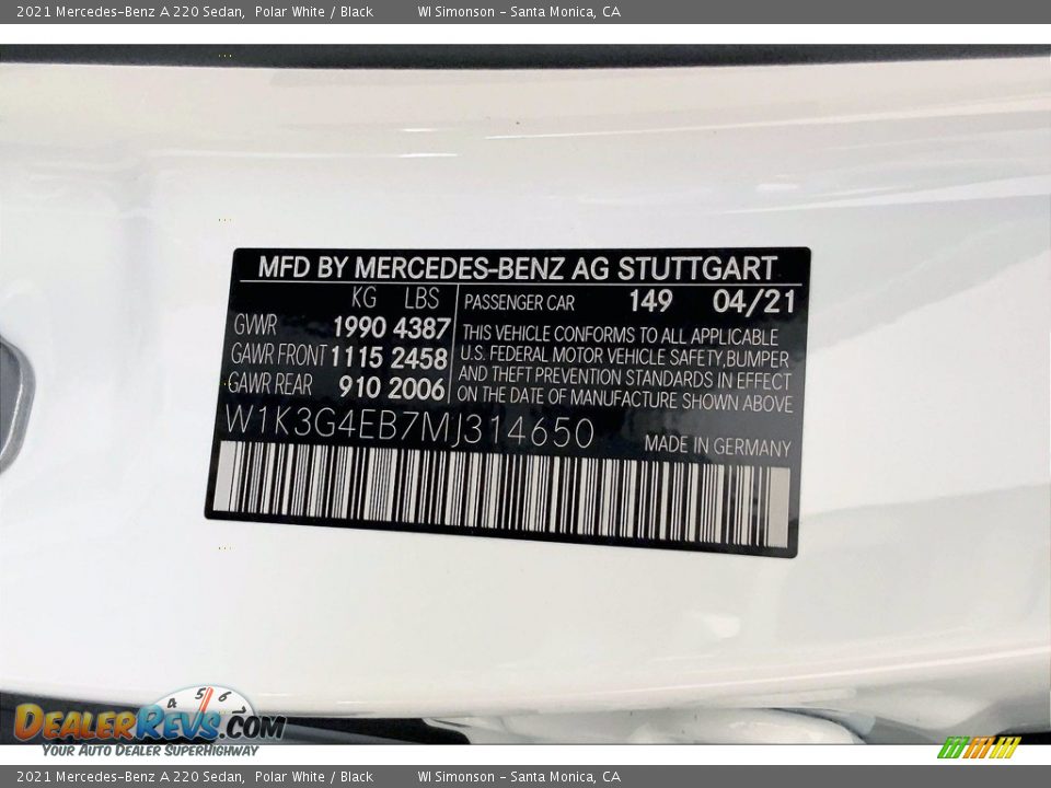 2021 Mercedes-Benz A 220 Sedan Polar White / Black Photo #11