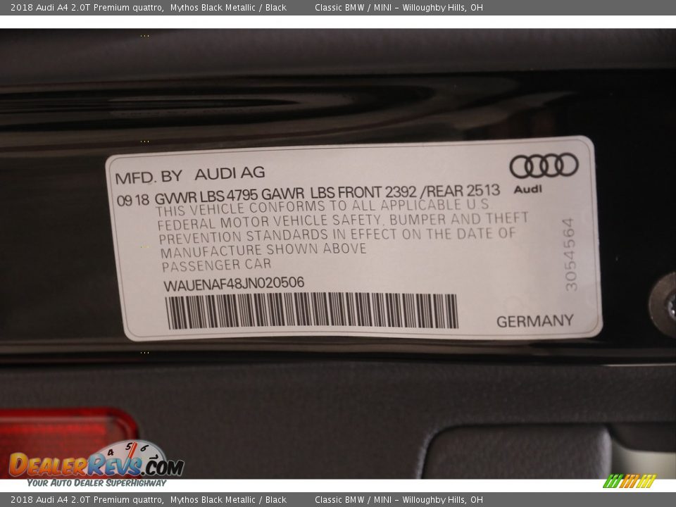 2018 Audi A4 2.0T Premium quattro Mythos Black Metallic / Black Photo #23