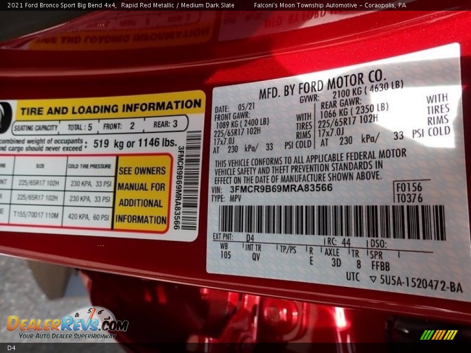 Ford Color Code D4 Rapid Red Metallic