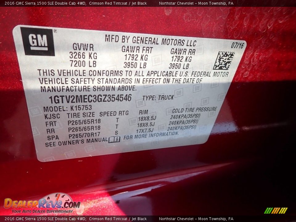 2016 GMC Sierra 1500 SLE Double Cab 4WD Crimson Red Tintcoat / Jet Black Photo #28