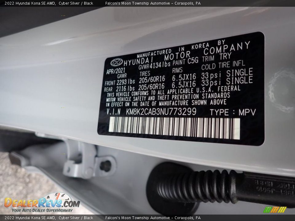 2022 Hyundai Kona SE AWD Cyber Silver / Black Photo #15
