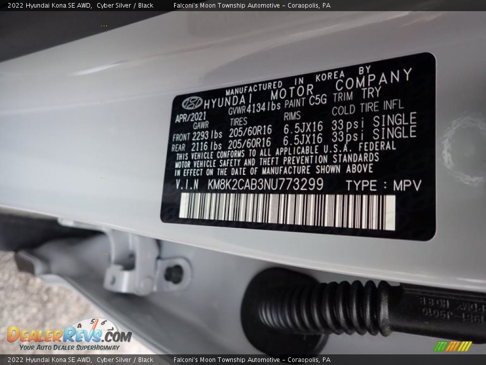 2022 Hyundai Kona SE AWD Cyber Silver / Black Photo #15