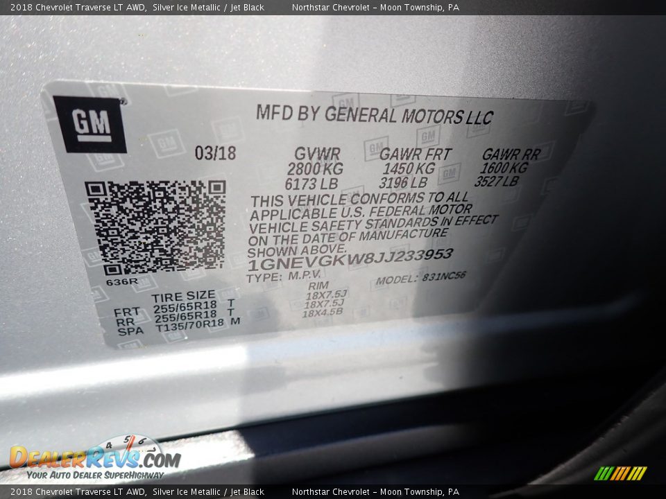 2018 Chevrolet Traverse LT AWD Silver Ice Metallic / Jet Black Photo #28