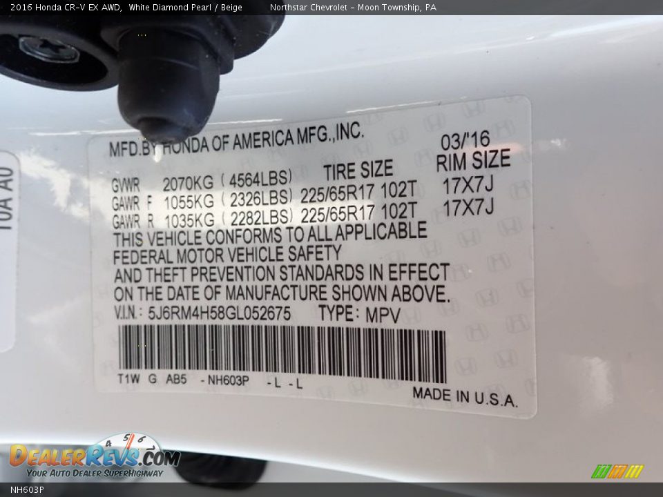Honda Color Code NH603P White Diamond Pearl
