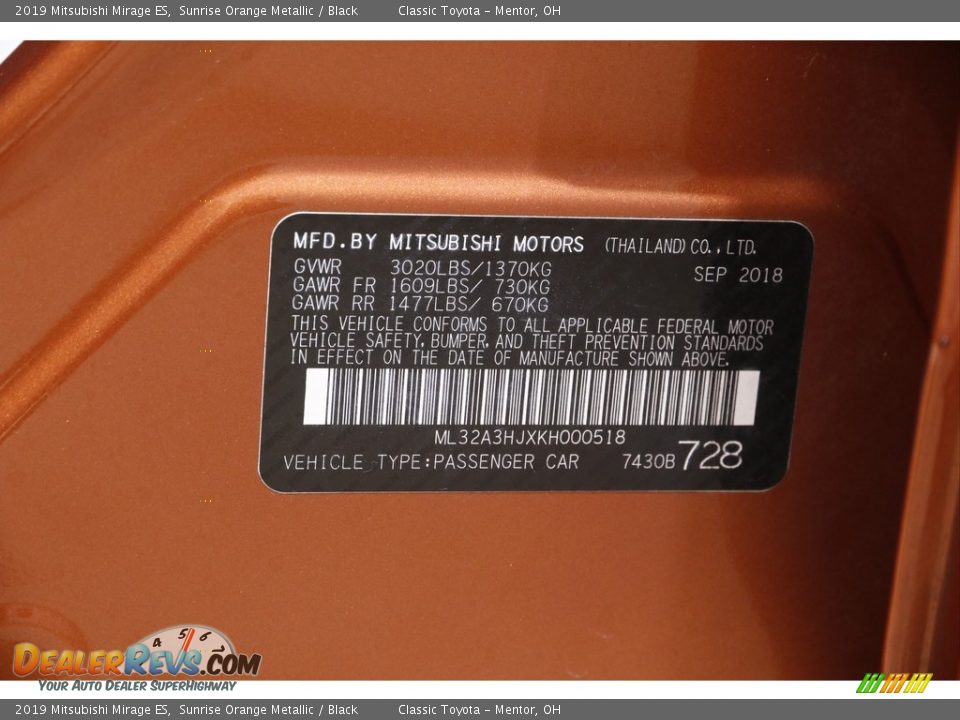 2019 Mitsubishi Mirage ES Sunrise Orange Metallic / Black Photo #18