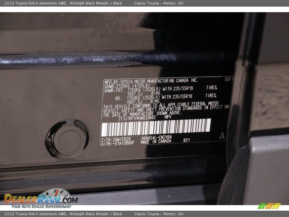 2019 Toyota RAV4 Adventure AWD Midnight Black Metallic / Black Photo #21