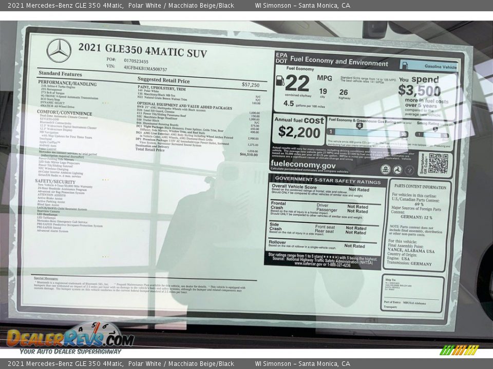 2021 Mercedes-Benz GLE 350 4Matic Window Sticker Photo #13