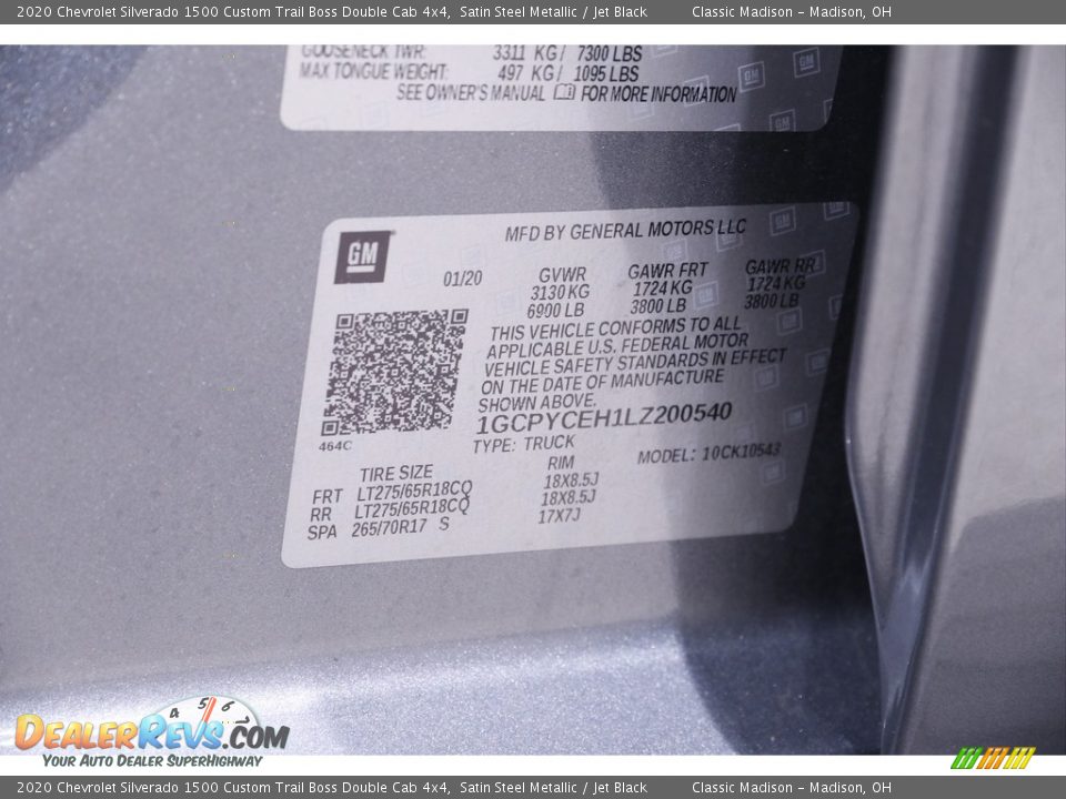 2020 Chevrolet Silverado 1500 Custom Trail Boss Double Cab 4x4 Satin Steel Metallic / Jet Black Photo #23