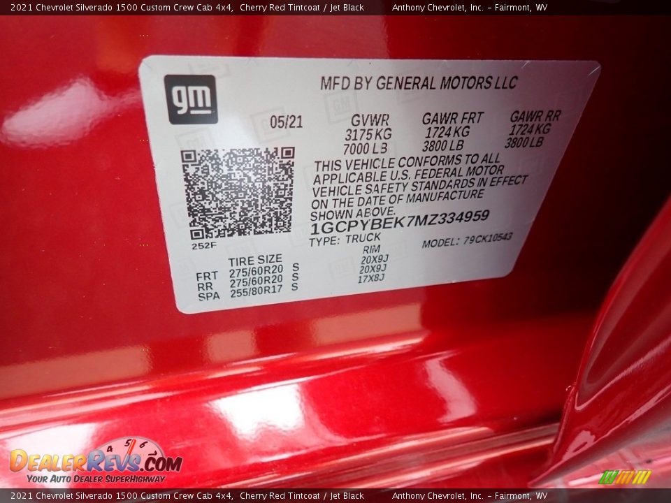 2021 Chevrolet Silverado 1500 Custom Crew Cab 4x4 Cherry Red Tintcoat / Jet Black Photo #14