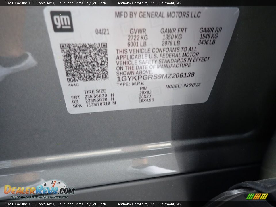 2021 Cadillac XT6 Sport AWD Satin Steel Metallic / Jet Black Photo #13