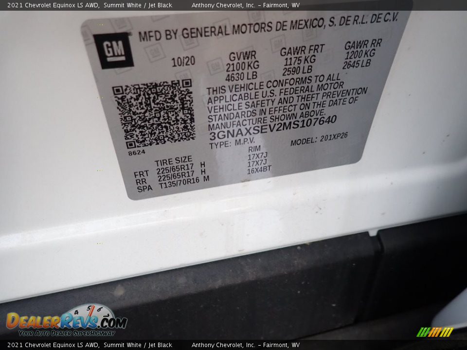 2021 Chevrolet Equinox LS AWD Summit White / Jet Black Photo #14