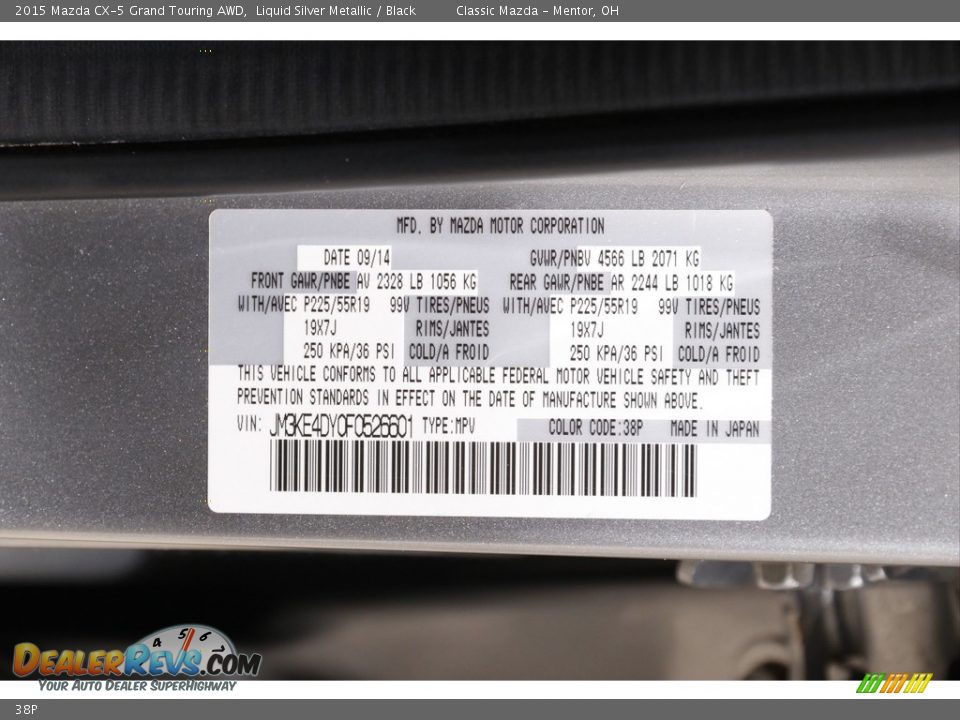 Mazda Color Code 38P Liquid Silver Metallic