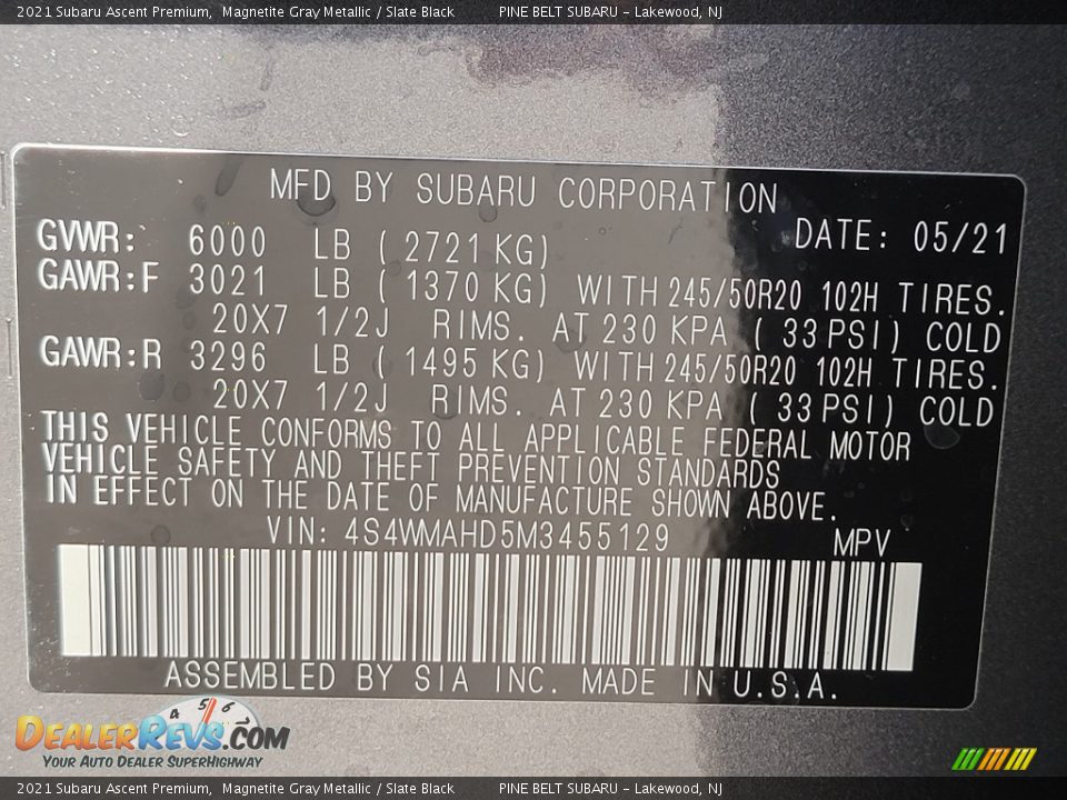 2021 Subaru Ascent Premium Magnetite Gray Metallic / Slate Black Photo #14