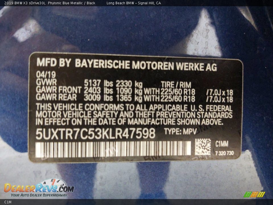 BMW Color Code C1M Phytonic Blue Metallic