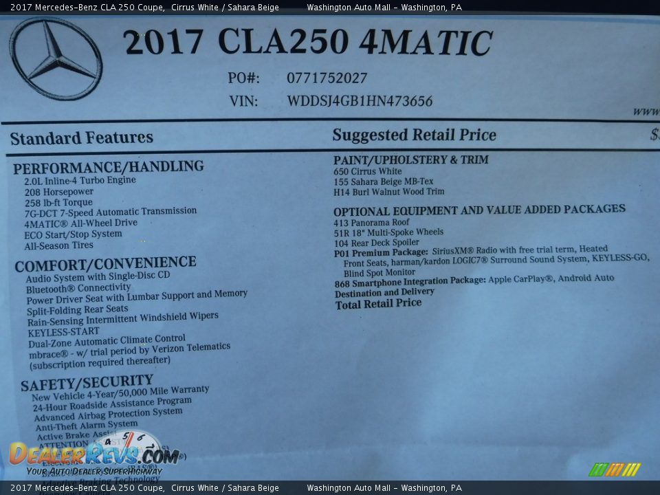 2017 Mercedes-Benz CLA 250 Coupe Window Sticker Photo #30