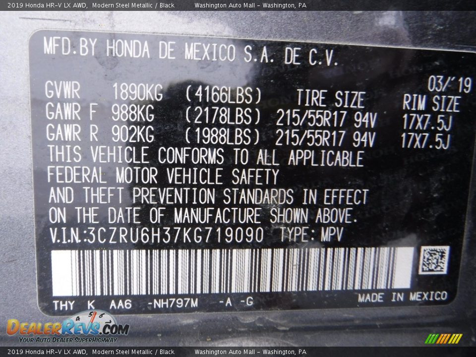 2019 Honda HR-V LX AWD Modern Steel Metallic / Black Photo #24