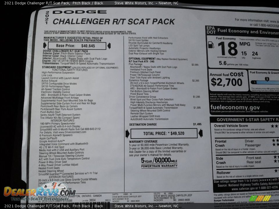 2021 Dodge Challenger R/T Scat Pack Window Sticker Photo #26