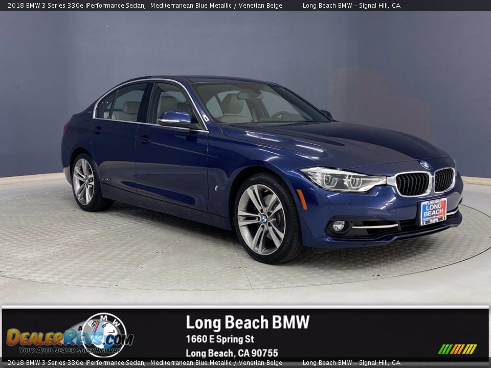 2018 BMW 3 Series 330e iPerformance Sedan Mediterranean Blue Metallic / Venetian Beige Photo #1