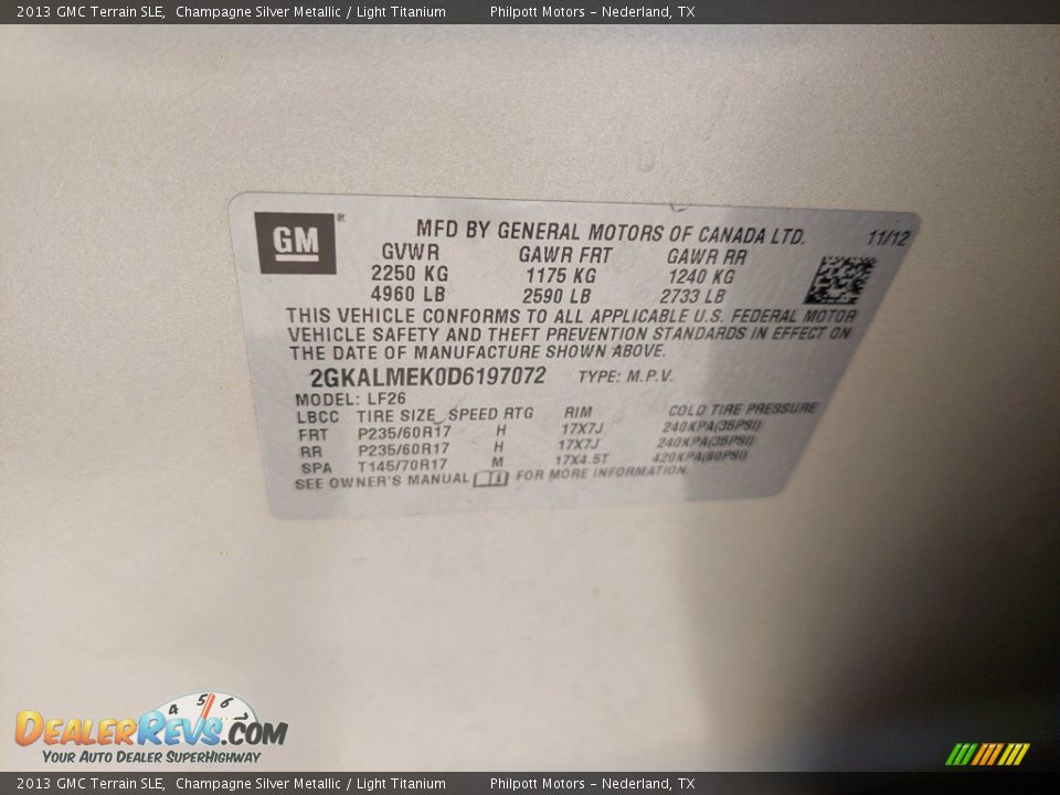 2013 GMC Terrain SLE Champagne Silver Metallic / Light Titanium Photo #25