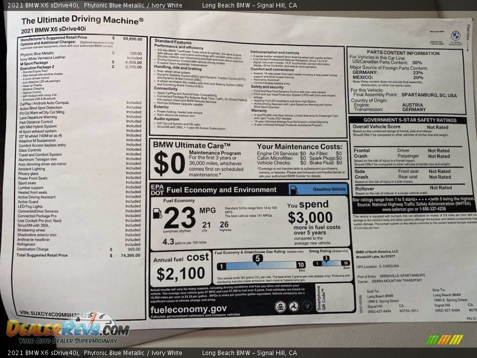 2021 BMW X6 sDrive40i Window Sticker Photo #25